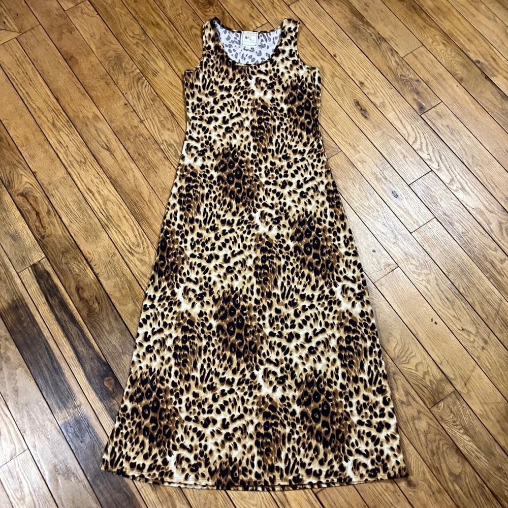 Pink Rose Leopard Print Maxi Dress Womens Medium Sleeveless Animal Print